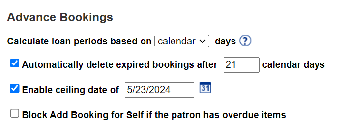 Site Configuration Settings for Advance Bookings.